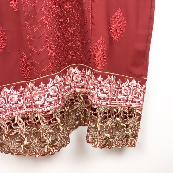 Long Sleeve Embellished Red Dress L - Picture 3 of 8